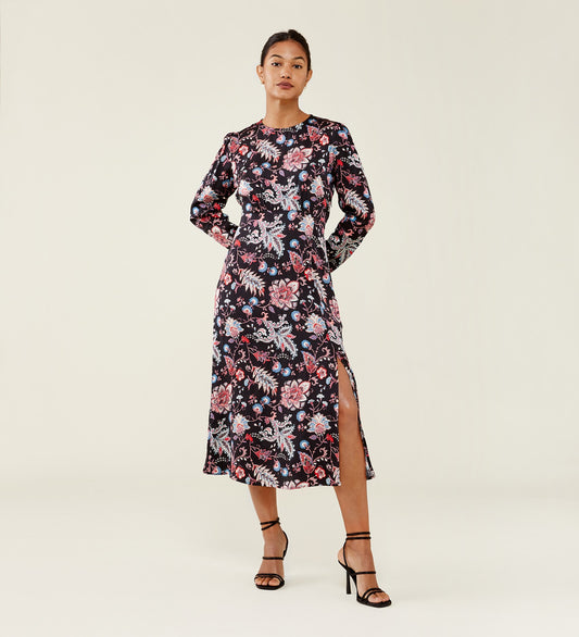 Selma Black Floral Midi Dress