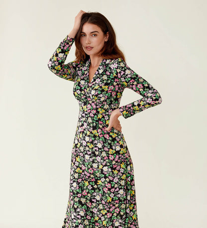 Juno Black Floral Midi Dress                                  LENZING™ ECOVERO™