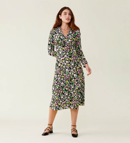 Juno Black Floral Midi Dress                                  LENZING™ ECOVERO™