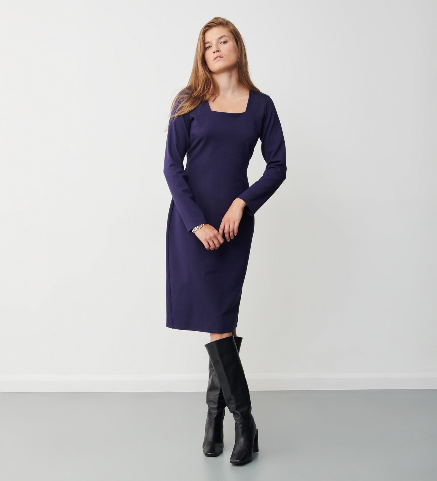 Glain Navy Ponte Jersey Midi Dress