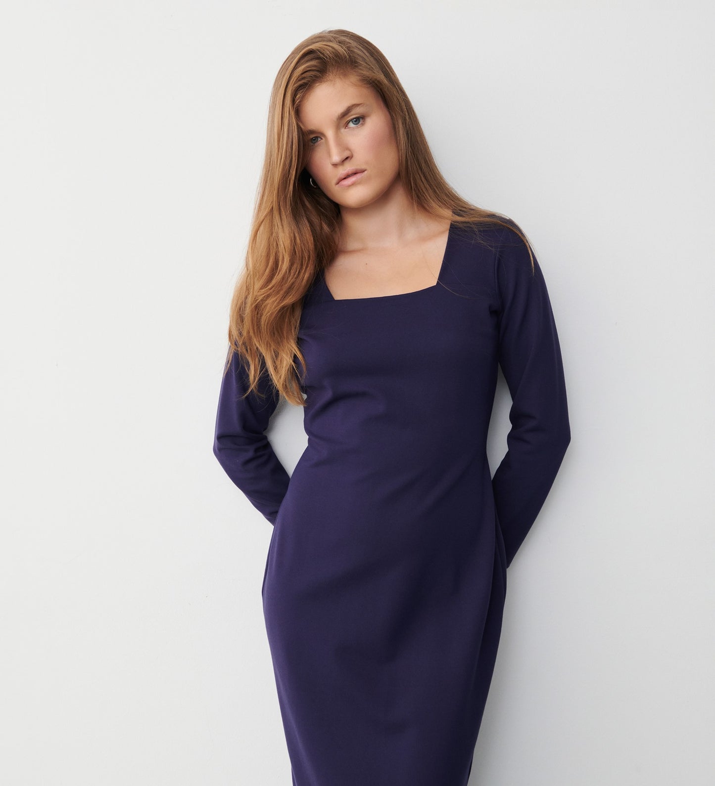 Glain Navy Ponte Jersey Midi Dress