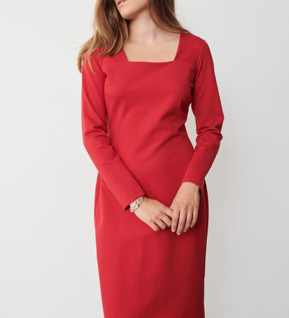 Glain Red Ponte Jersey Midi Dress