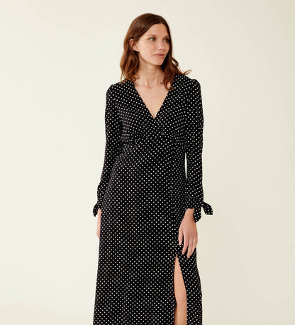 Laine Black Spot Midi Dress