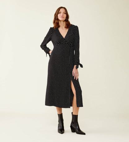 Laine Black Spot Midi Dress