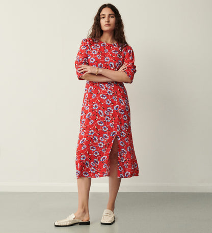 Katia Red Blooms Midi Dress