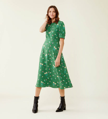 Mathilde Green Daisy Midi Dress                                                 LENZING™ ECOVERO™