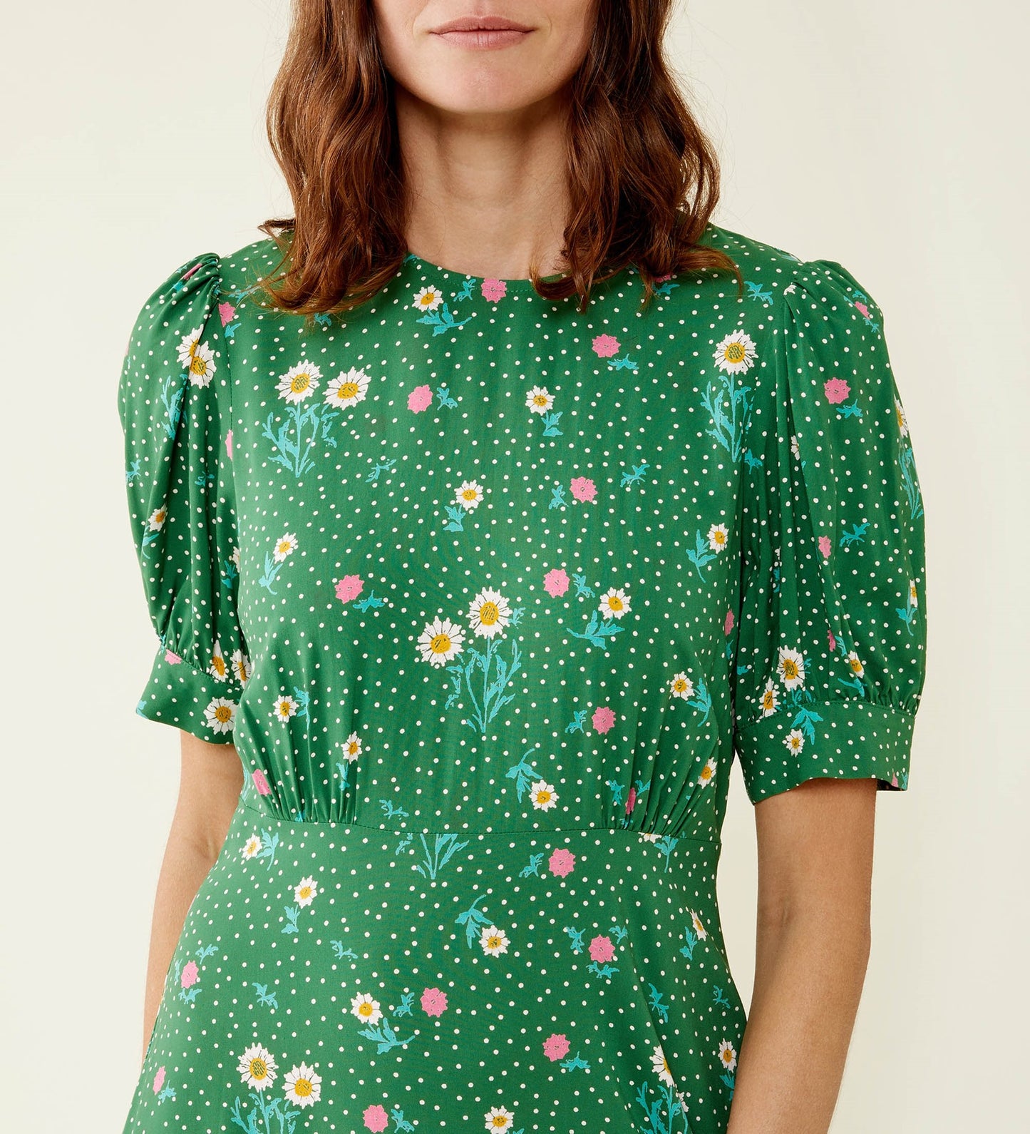 Mathilde Green Daisy Midi Dress                                                 LENZING™ ECOVERO™