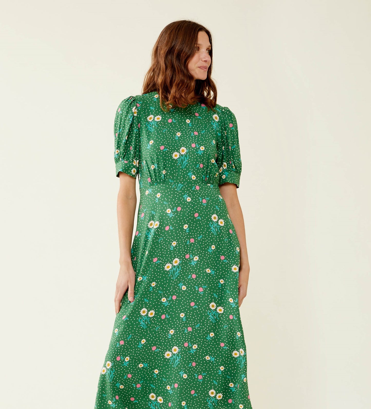 Mathilde Green Daisy Midi Dress                                                 LENZING™ ECOVERO™