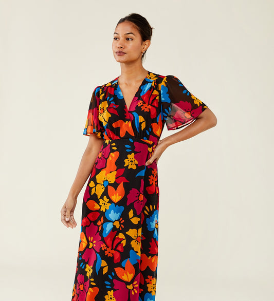 Carolina Black Floral Midi Dress