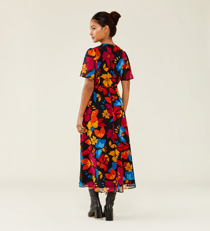 Carolina Black Floral Midi Dress