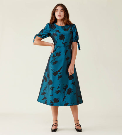 Mika Taffeta Teal Floral Dress