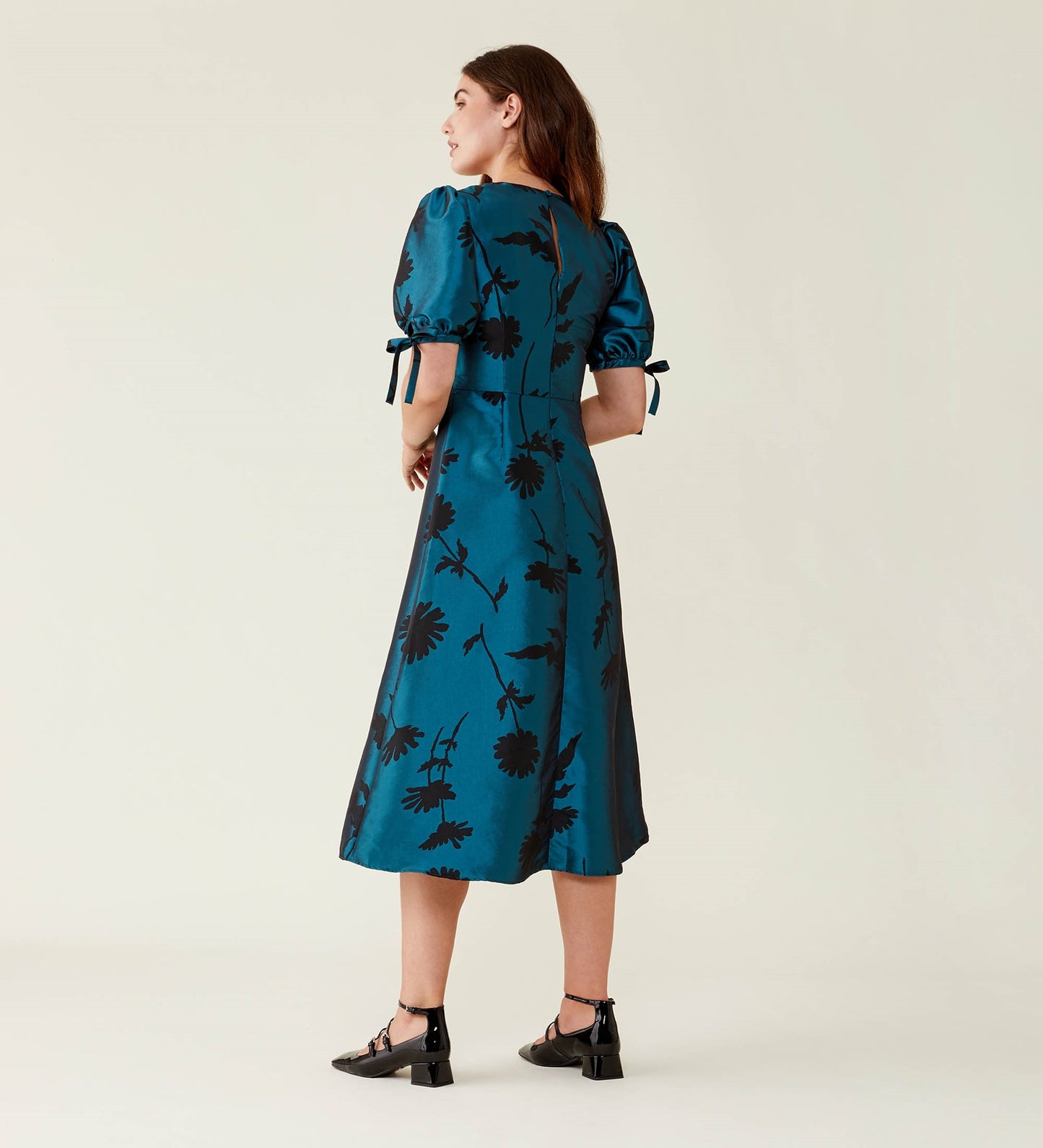 Mika Taffeta Teal Floral Dress