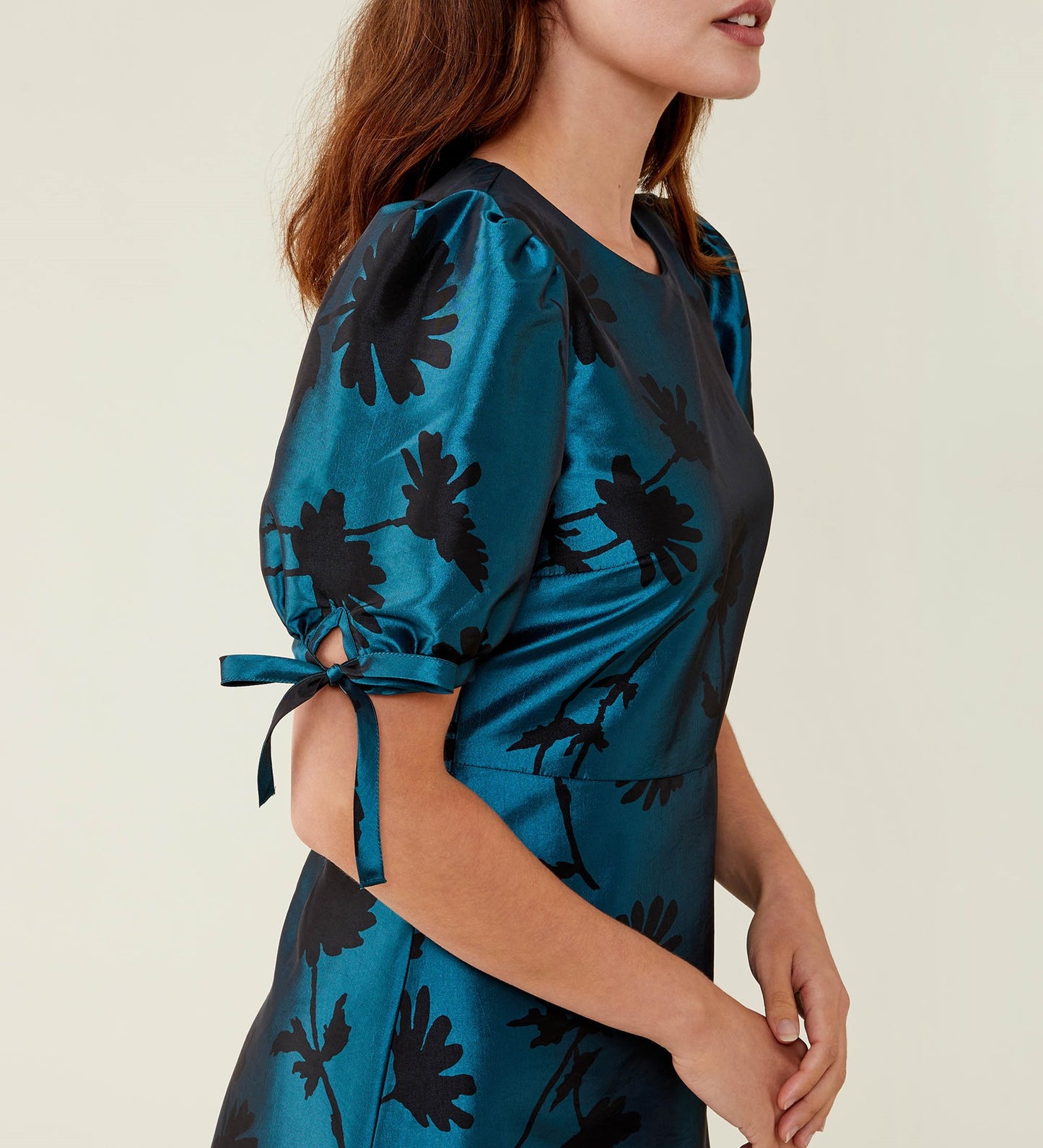 Mika Taffeta Teal Floral Dress