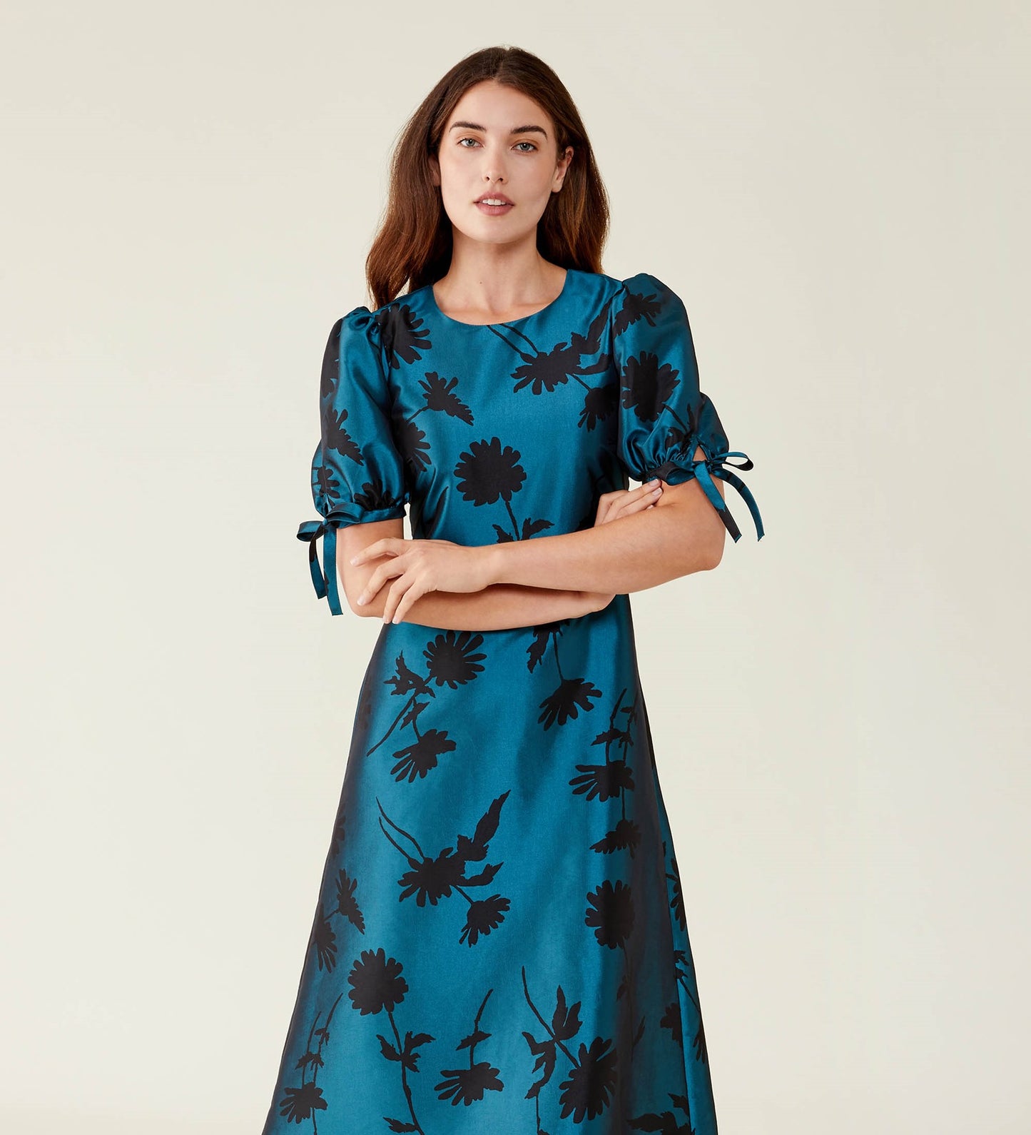 Mika Taffeta Teal Floral Dress