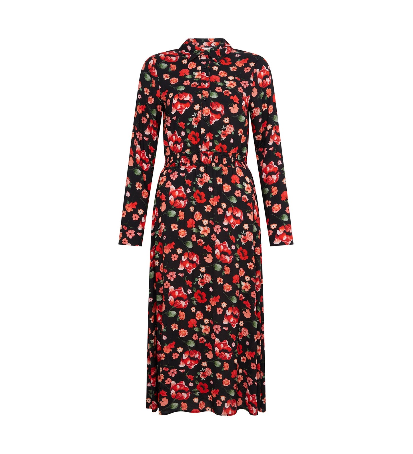 Cassie Red Floral Midi Shirt Dress LENZING™ ECOVERO™