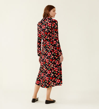 Cassie Red Floral Midi Shirt Dress LENZING™ ECOVERO™