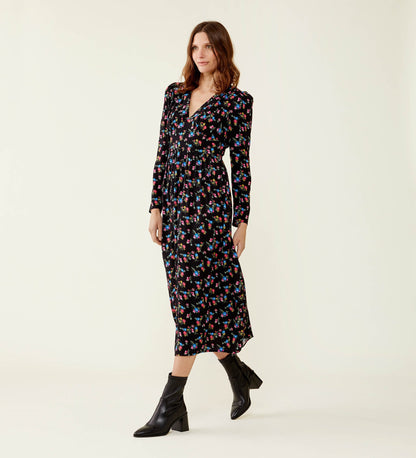 Carrie Black Floral Midi Dress                                                 LENZING™ ECOVERO™