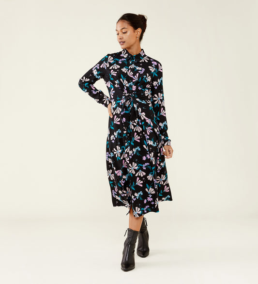 Dawn Black Floral Midi Dress