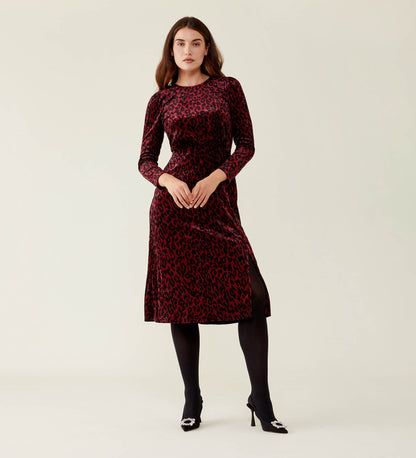 Abel Burgundy Leopard Velvet Dress