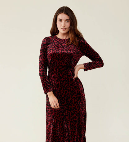 Abel Burgundy Leopard Velvet Dress