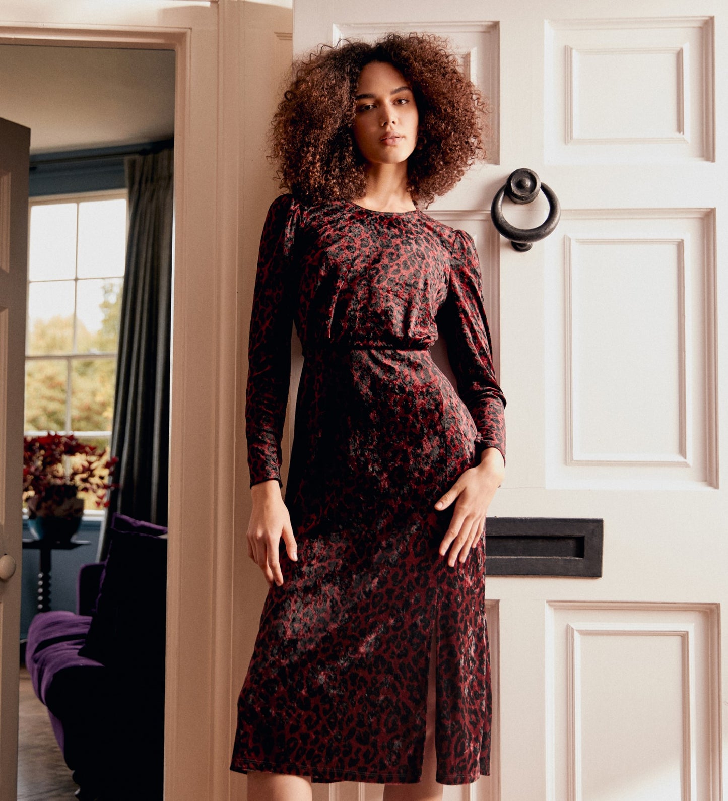 Abel Burgundy Leopard Velvet Dress