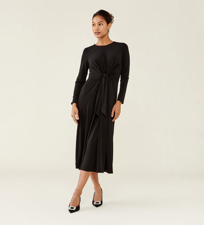 Oleta Jersey Crepe Black Midi Dress