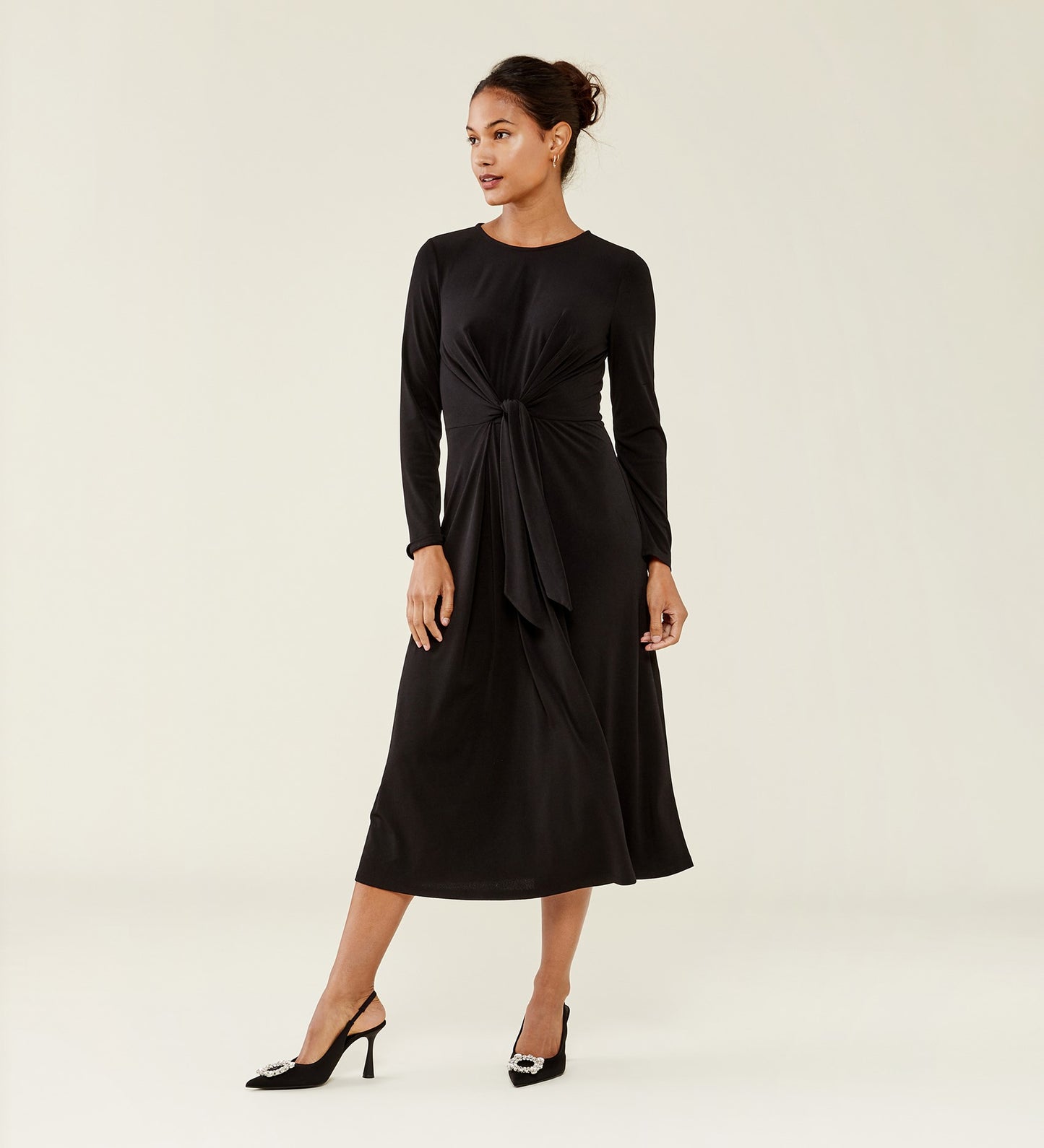 Oleta Jersey Crepe Black Midi Dress