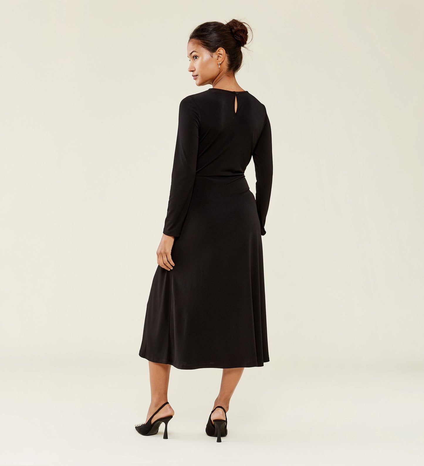 Oleta Jersey Crepe Black Midi Dress