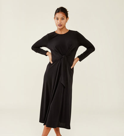 Oleta Jersey Crepe Black Midi Dress