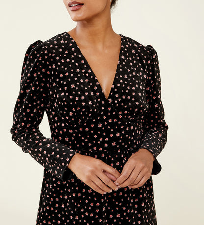 Patty Black Floral Velveteen Dress