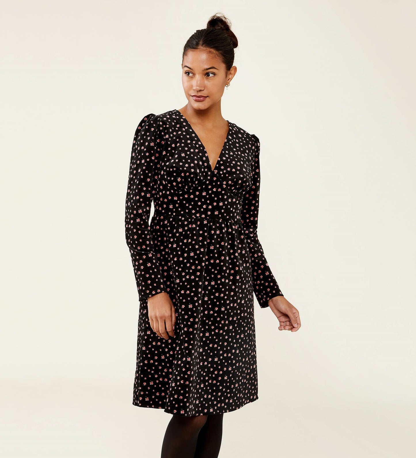 Patty Black Floral Velveteen Dress