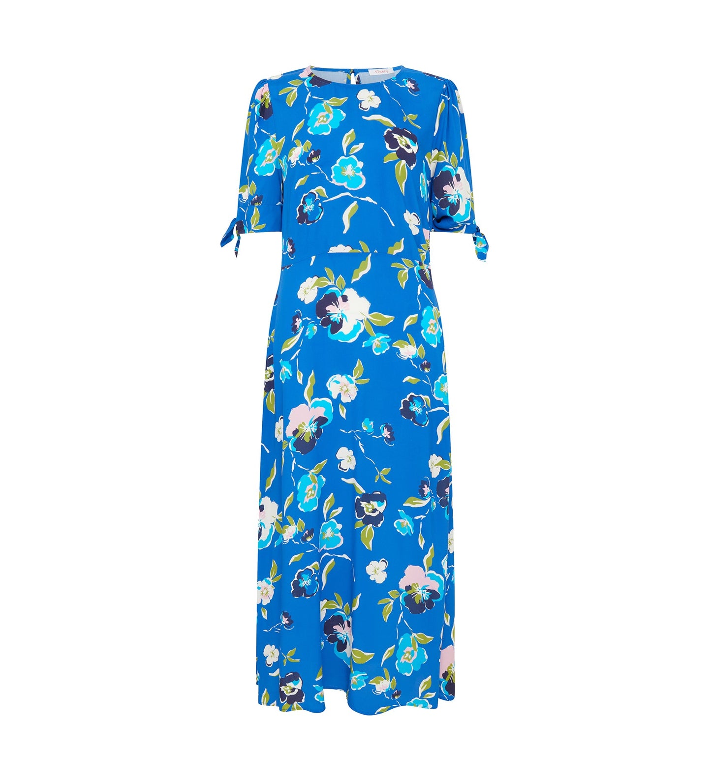 Caley Blue Poppy Print Midi Dress