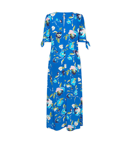 Caley Blue Poppy Print Midi Dress