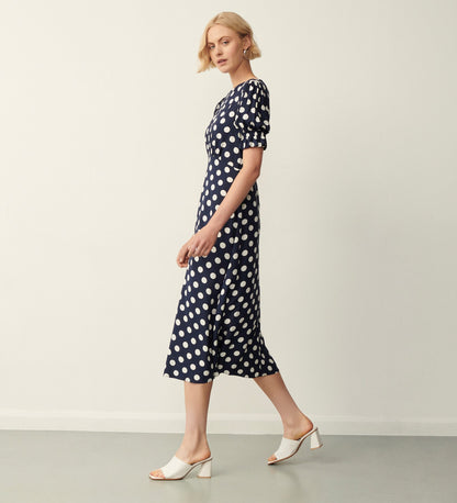 Mela Navy Spot Print Midi Dress