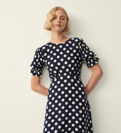 Mela Navy Spot Print Midi Dress