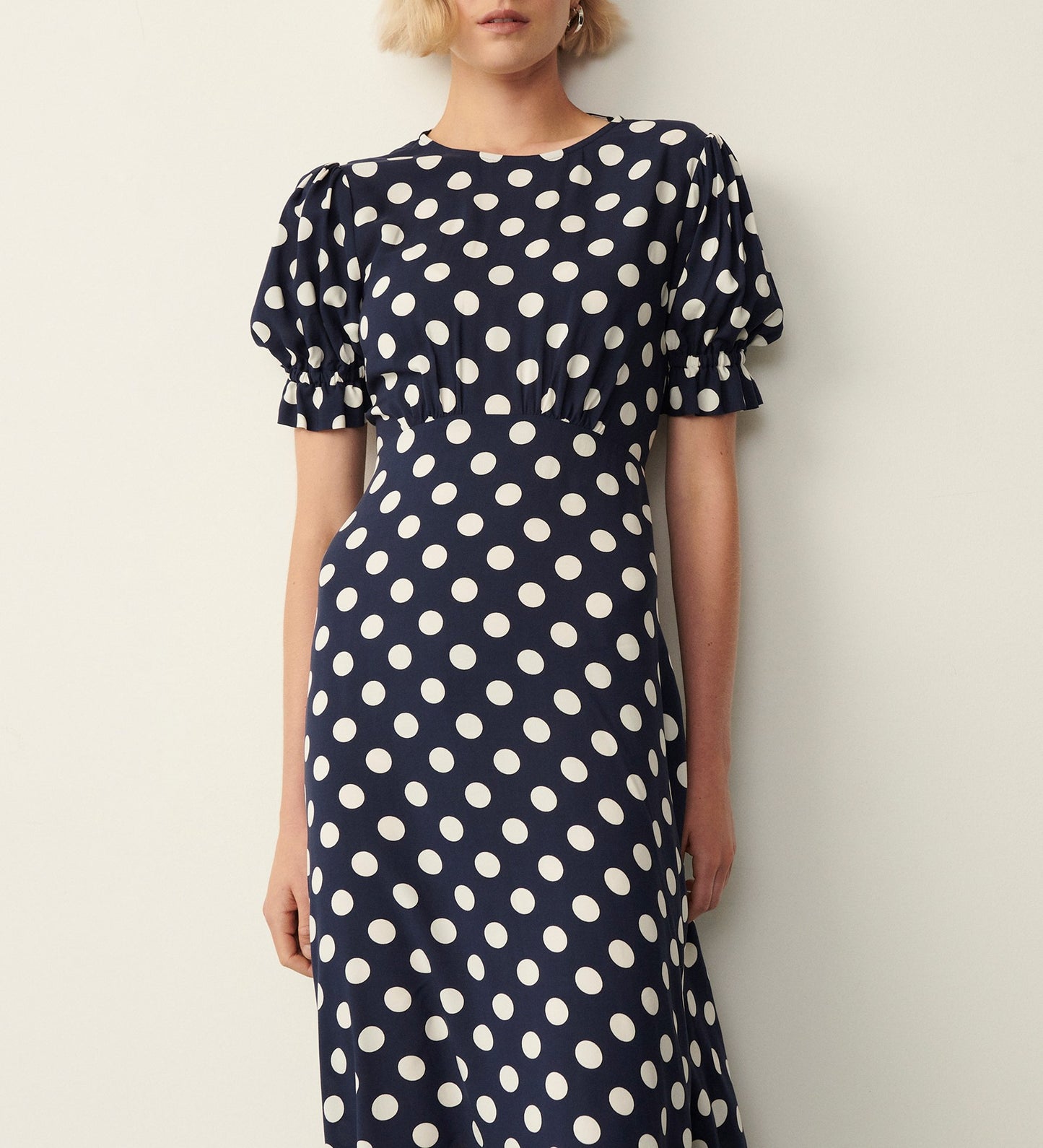 Mela Navy Spot Print Midi Dress