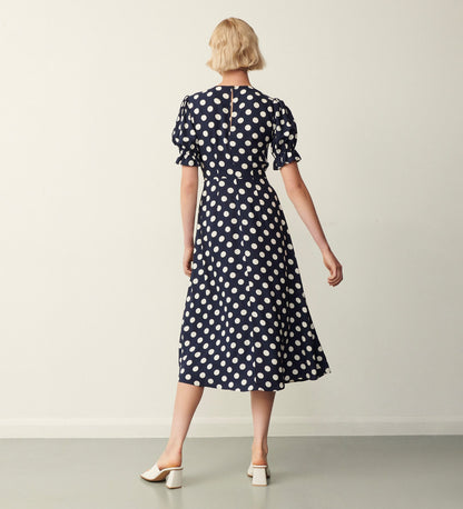 Mela Navy Spot Print Midi Dress