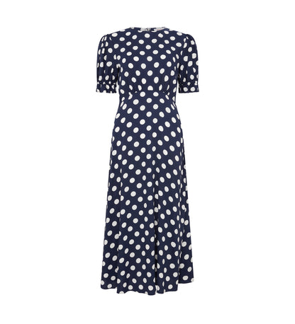 Mela Navy Spot Print Midi Dress