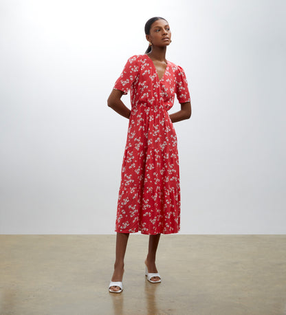 Amara Red Blossom Midi Dress