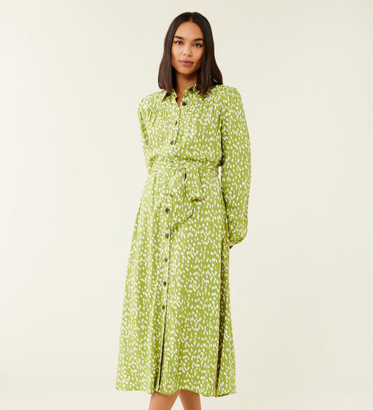 Agrata Green Spot Midi Shirt Dress