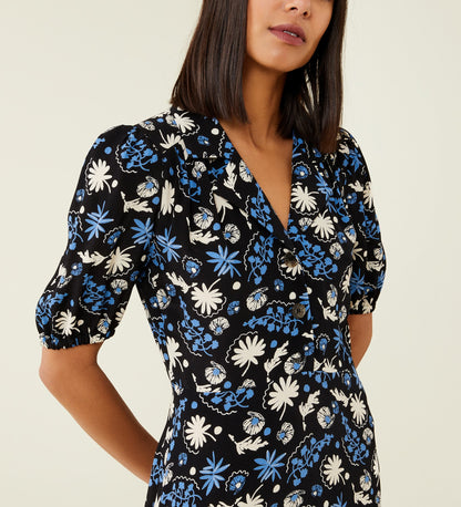 Deandra Black Shells Midi Shirt Dress