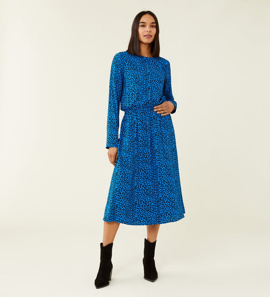 Theo Blue Leopard Print Midi Dress