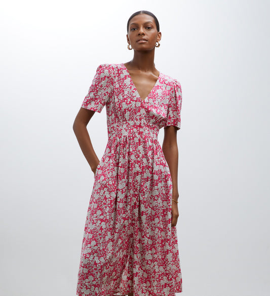 Petulia Pink Ditsy Midi Dress