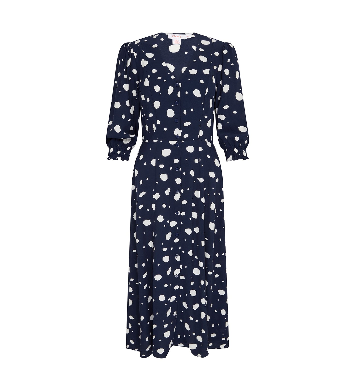 Norla Navy Spot Crepe Midi Dress