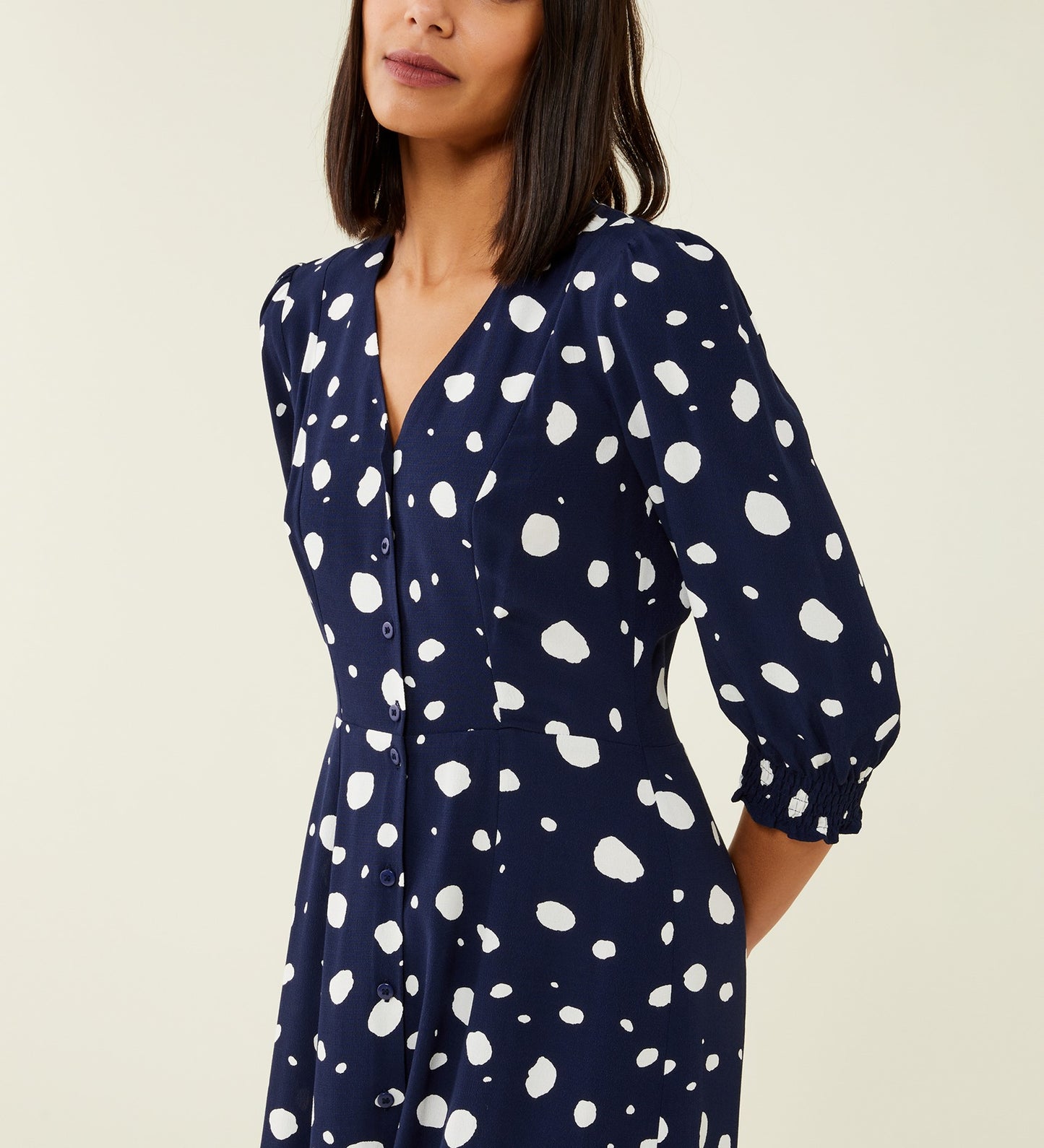 Norla Navy Spot Crepe Midi Dress