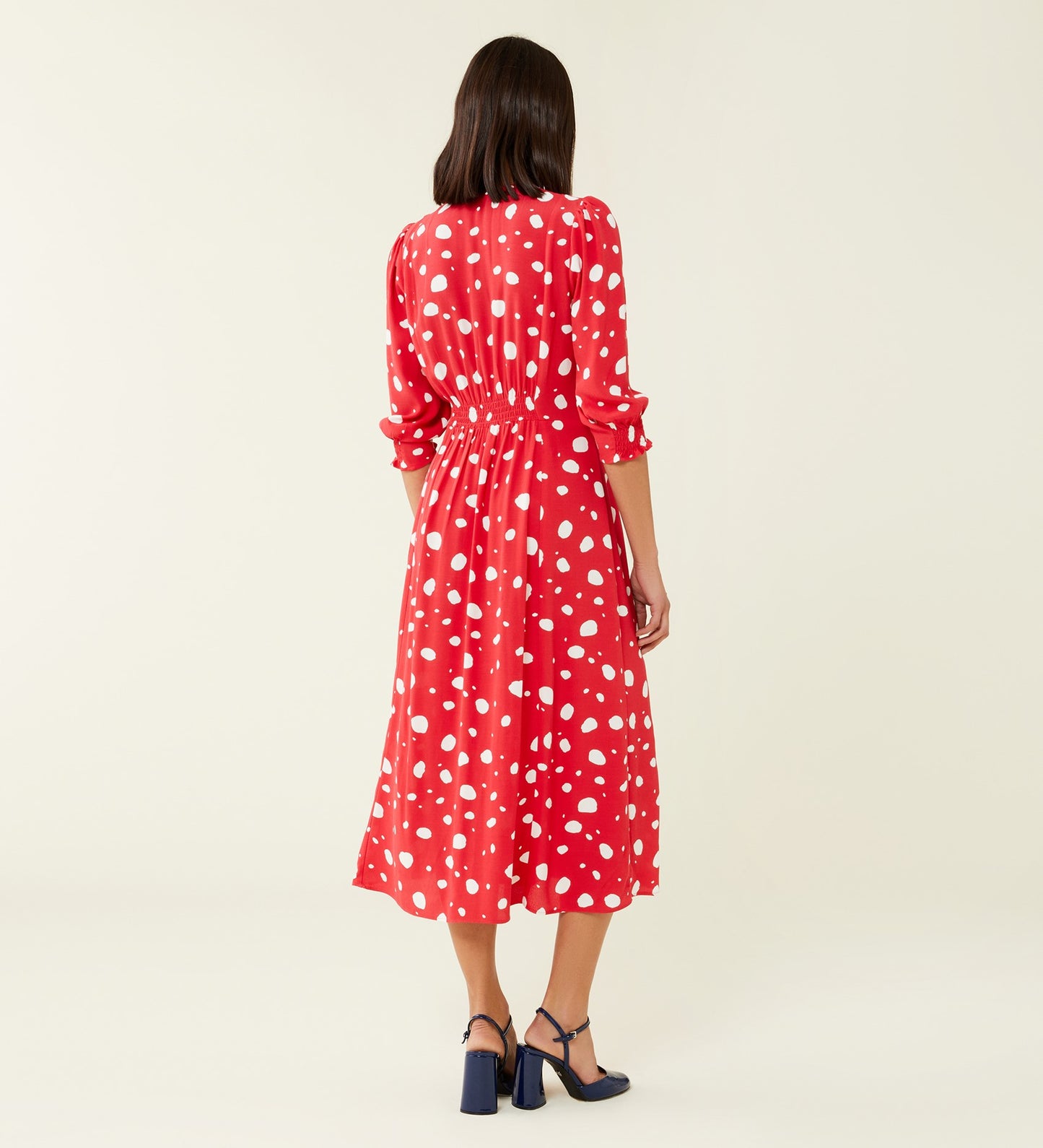 Norla Red Polka Dot Crepe Midi Dress