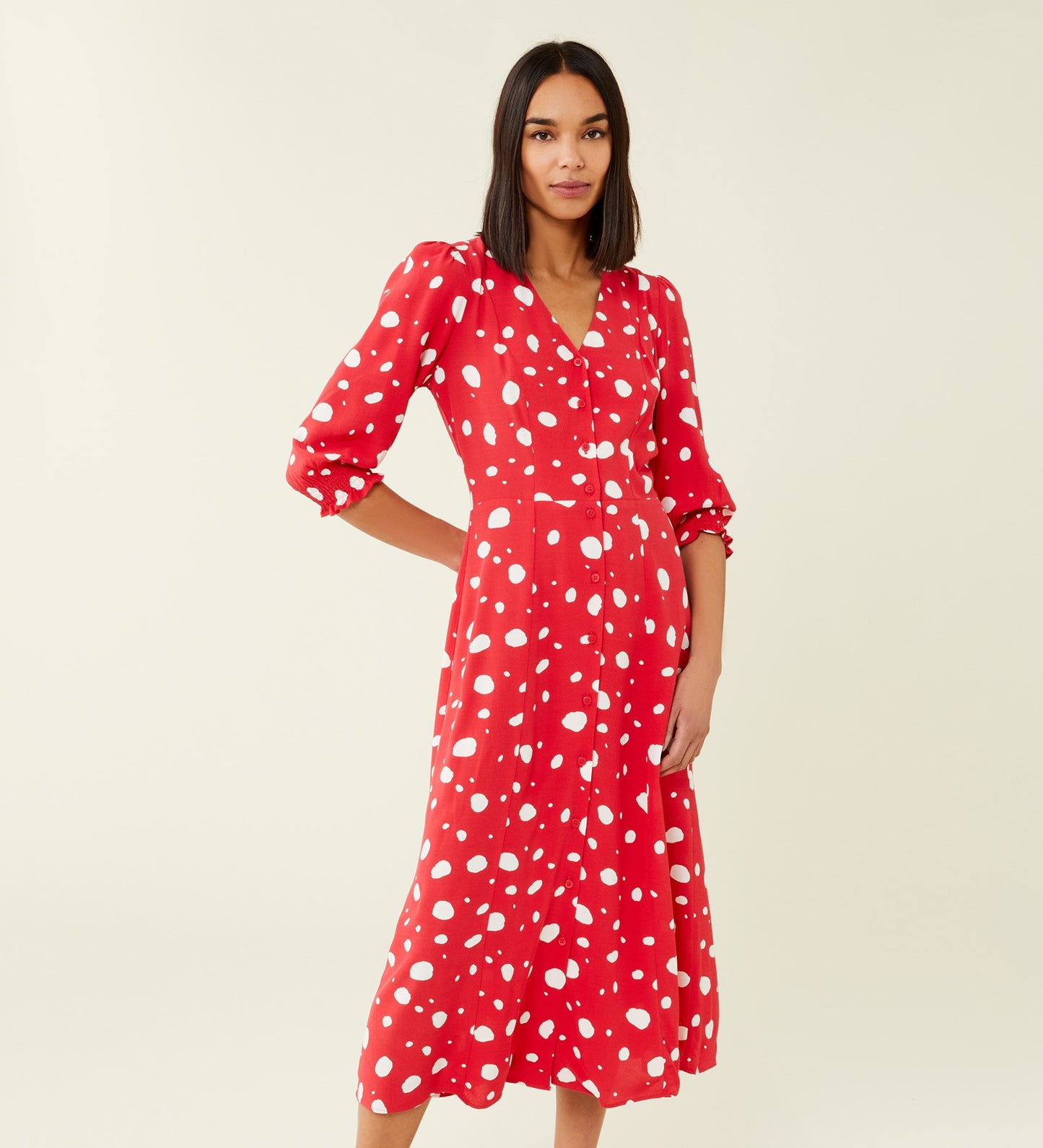 Norla Red Spot Crepe Midi Dress