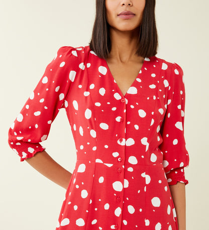 Norla Red Polka Dot Crepe Midi Dress