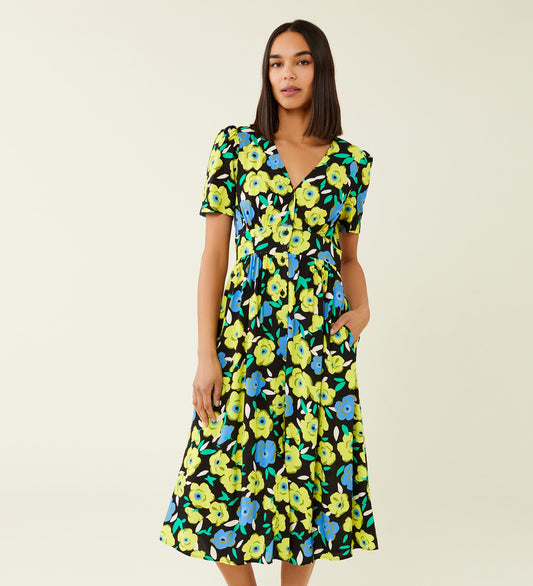 Petulia Yellow Floral Midi Dress