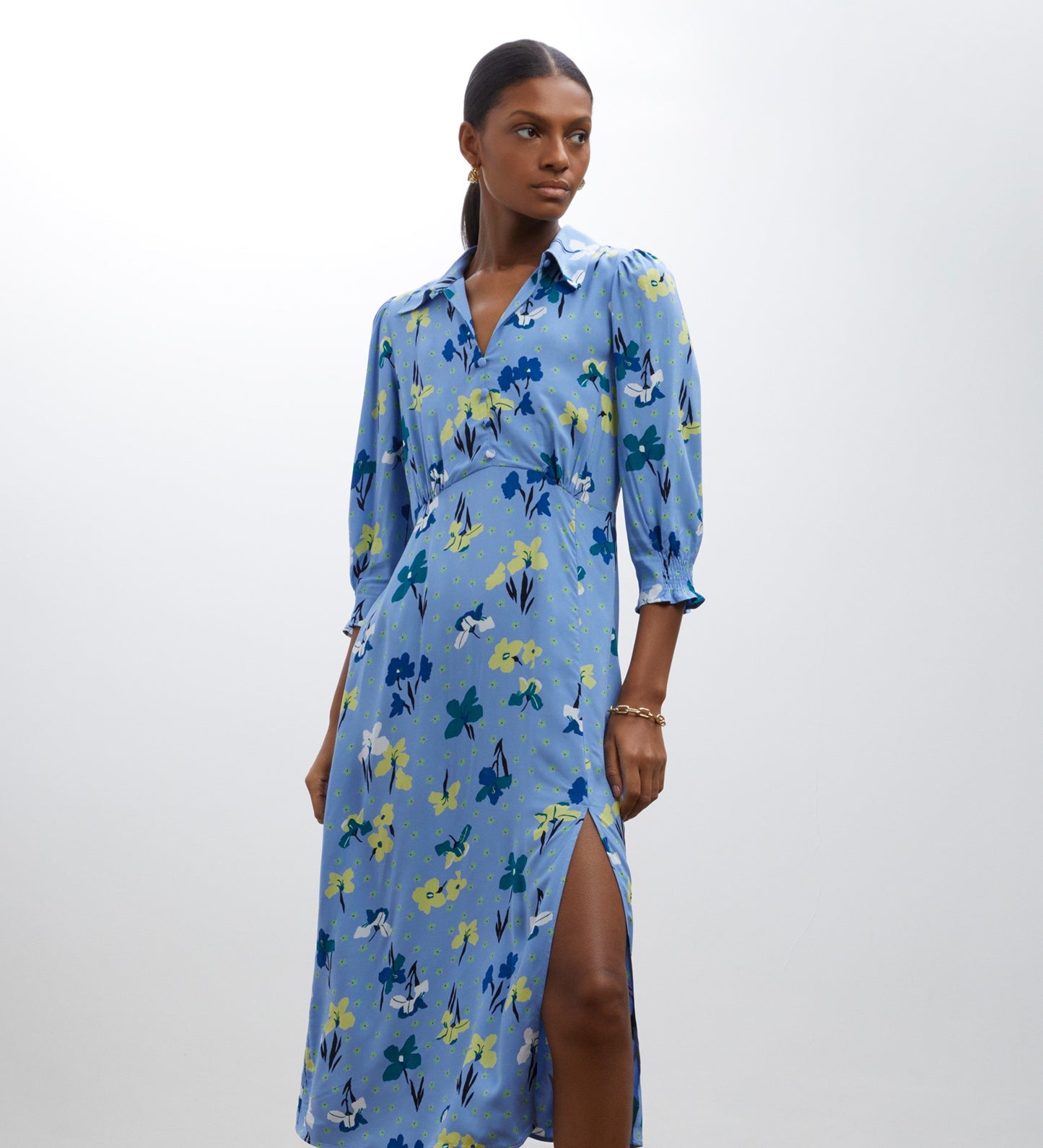 Lisia Blue Petals Midi Shirt Dress